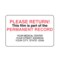 Nevs Please Return- Perm. Record w/Medical Cntr 1-15/16"x3" White/Red Black XPR-3 - alternate 1